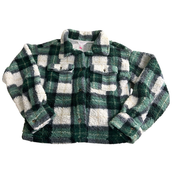 Plaid Sherpa Jacket Sz Large Thick Soft Button Front Pocket Shacket - Picture 9 of 9